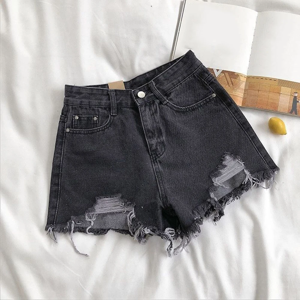 بنطلون للاستخدام اليومي شورت جيب شورت نسائي صيفي ملابس الربيع والصيف شورت نسائي صيفي ممزق باللون الأزرق الداكن