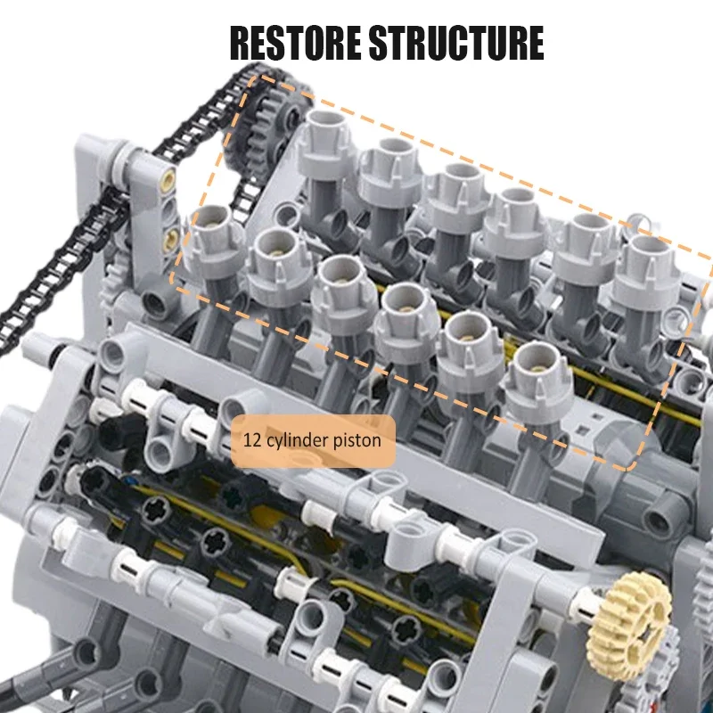 V12 Engine Building Block Kit 3D Motor Model Puzzle DIY Gearbox Modification Set Programming Engine Model Adult Educational Toys