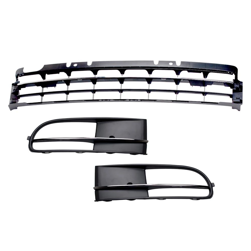 For 12-16 VW Beetle Front Bumper Center + Side Fog Light Grille Chrome Trim Set