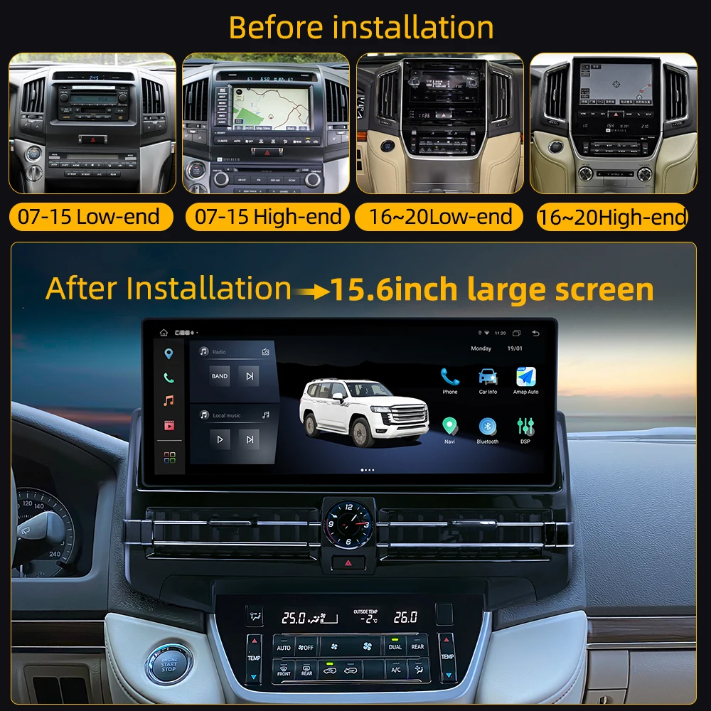 

15.6" Vertical Screen CarPlay For Toyota Land Cruiser Lc200 2007-2021 Car Multimedia Player GPS Radio Navi Auto 4G Navigation M