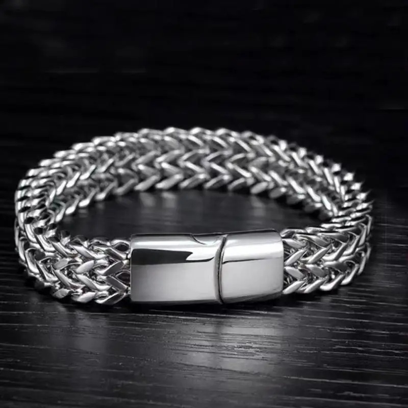 Classic Silver Color Stainless Steel Braided Bracelet with Magnetic Clasp Fashionable Men's Cuff Bracelet Trendy Jewelry