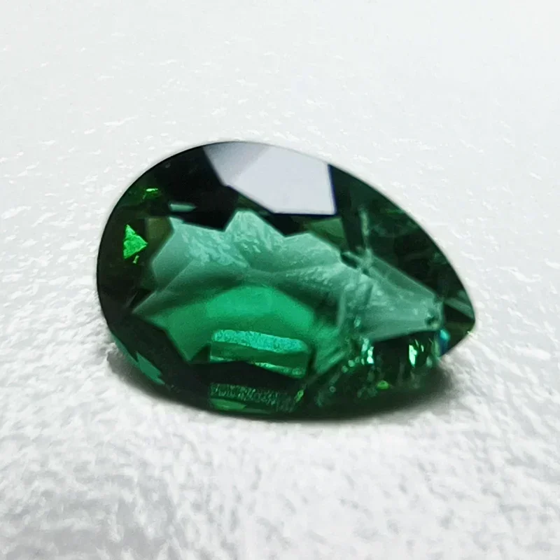 Lab Grown Zambian Emerald Hydrothermal Hand Cutting Pear Shape Cut with Cracks Inclusions Inside Selectable AGL Certificate