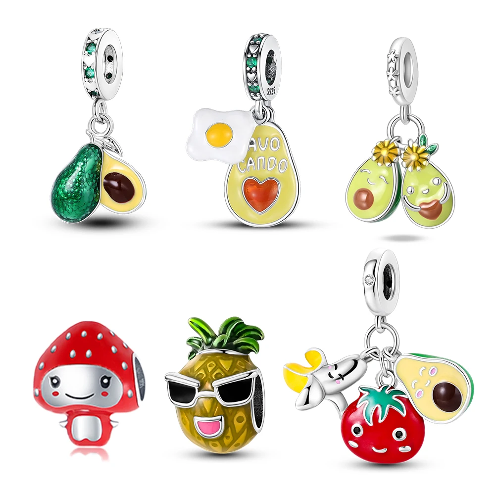 Plated 925 Silver Delicious avocado Charms Fit Original 925 Charms Bracelet Beads Jewelry Gifts for Women