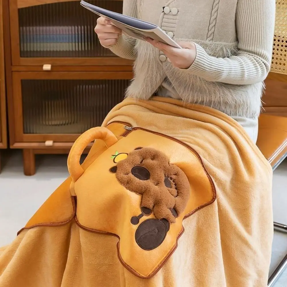 

Multifunctional 2 in 1 Capybara Pillow Blanket Plush Soft Nap Cushion Blanket Cozy Cartoon Travel Blanket Sofa Back Cushion