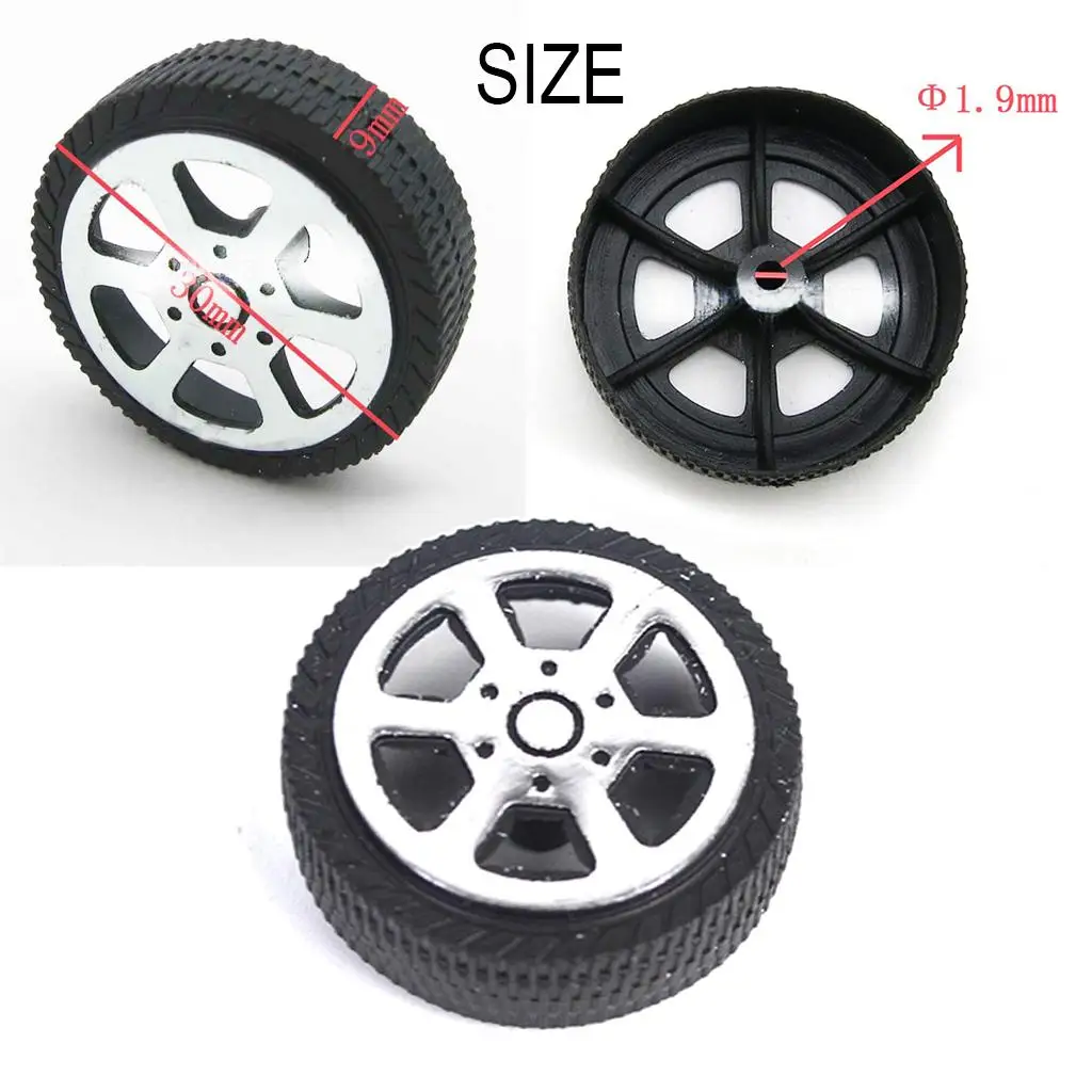 30mm 5-Spoke Plastic Wheel Rims with Soft Rubber Tires for RC Car, Pack of 10