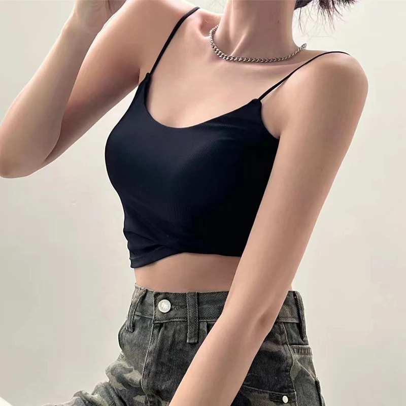 Women Summer Crop Top Sling Tube Top Sexy Bra Seamless Ice Silk Sleeveless Tank Tops With Cups Black White Backless Camisole