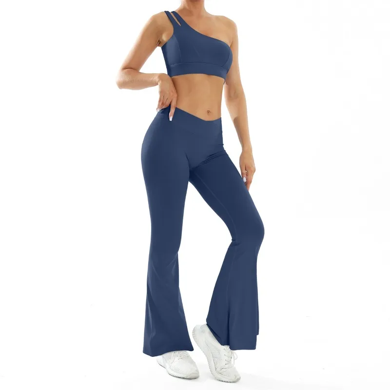 

Women's Seamless Yoga Set Naked Sensation Single Shoulder Bra & Breathable Quick-Dry Slim Pants Running Yoga Gym Workout Outfit