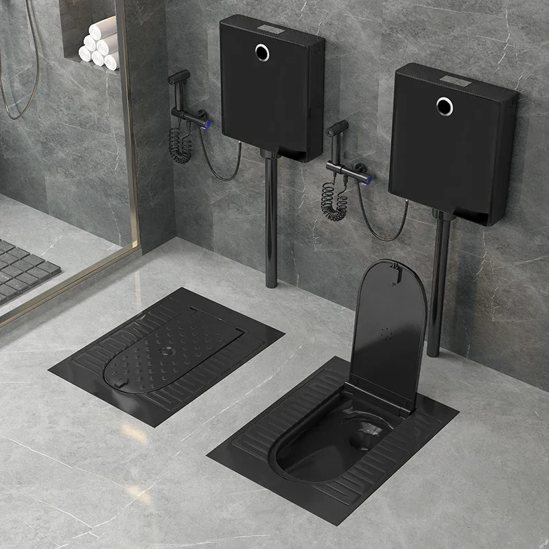 Black Toilet Water Tank with Cover Plate Small Apartment Potty Chair Shower Room Toilet Large Toilet