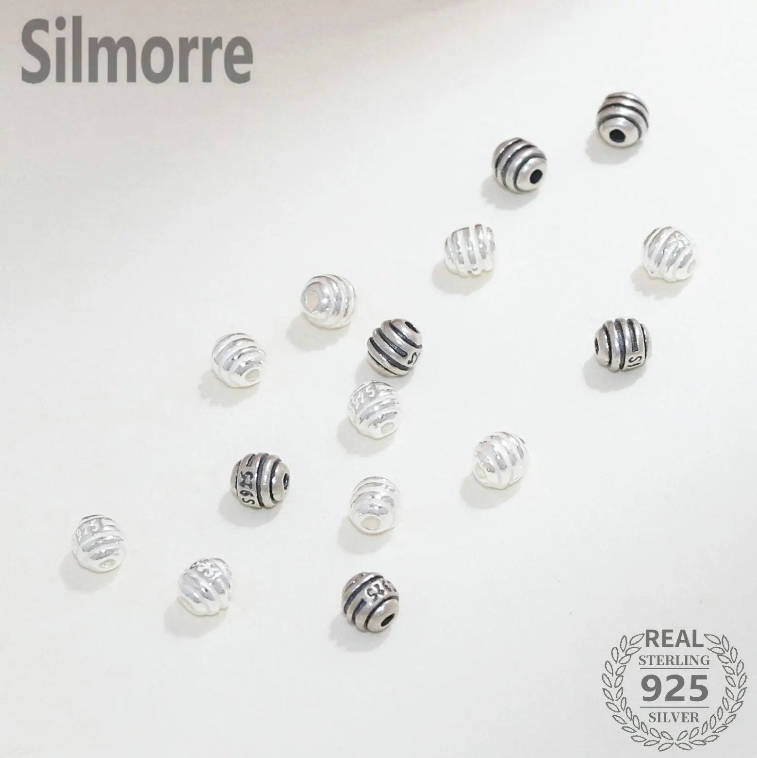 

5pcs 925 Sterling Silver Stripe Oval Spacer Beads Loose Beads for DIY Bracelet Making Jewelry Finding