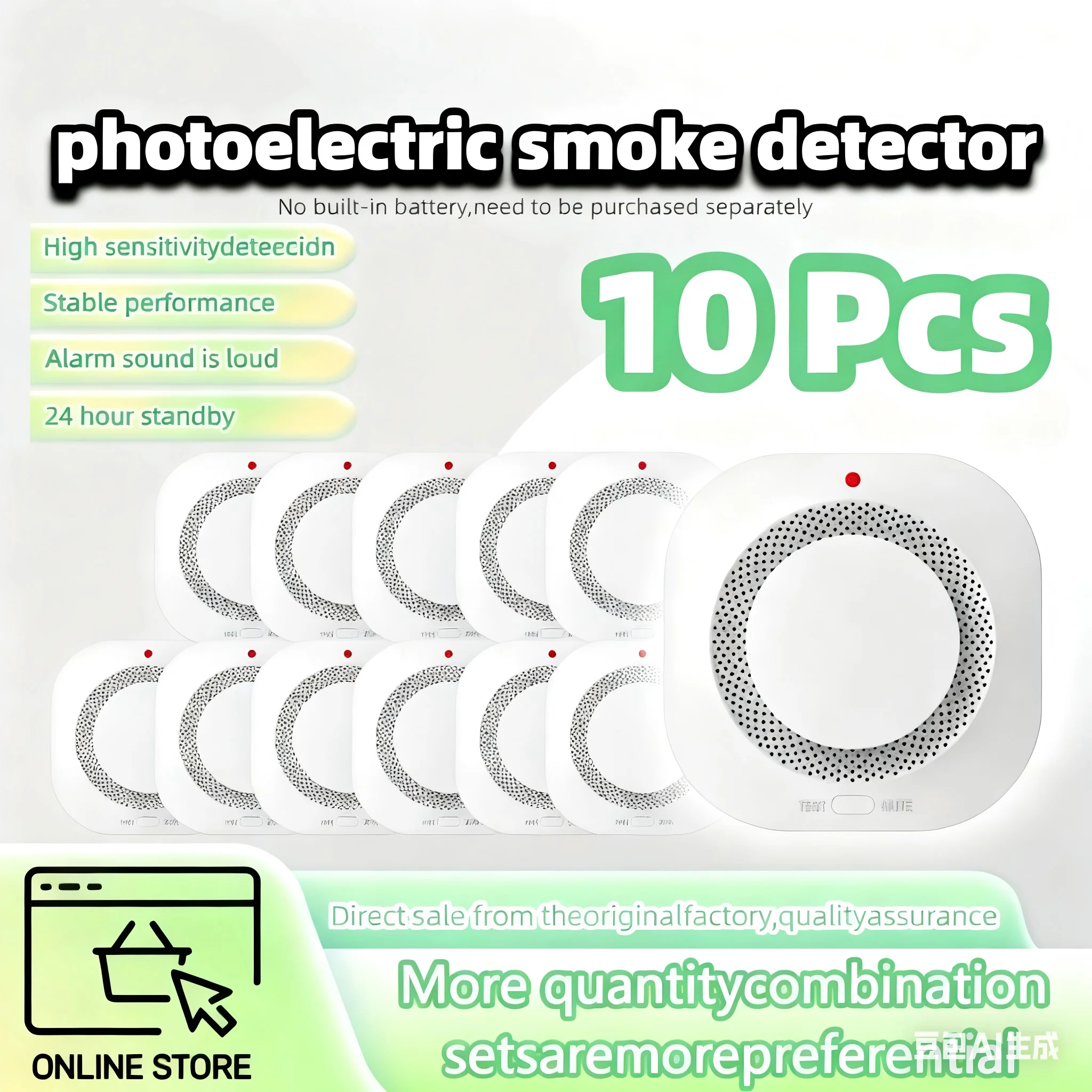 

XUK Smart Fire Alarm Smoke Detector-Easy Install,Battery Operated,for Home/Office/Hotel/Warehouse Fire Safety(Batteries Not Incl