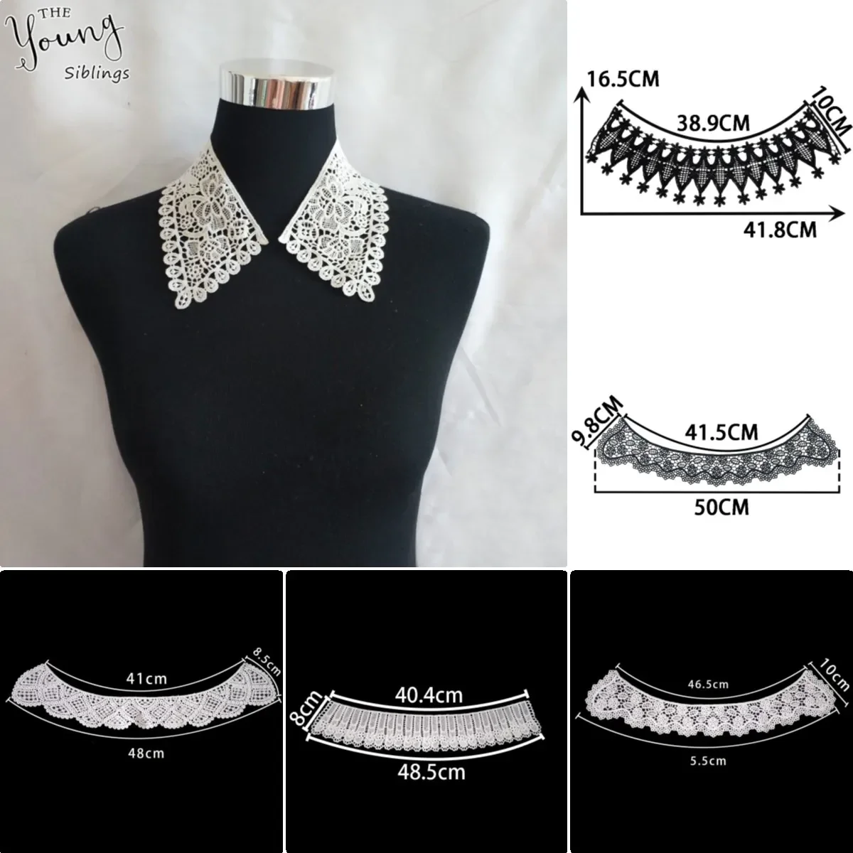 Wholesale sales of 1-10 pieces black and white embroidery Shredded milk single collar long DIY sewing collar lace accessories