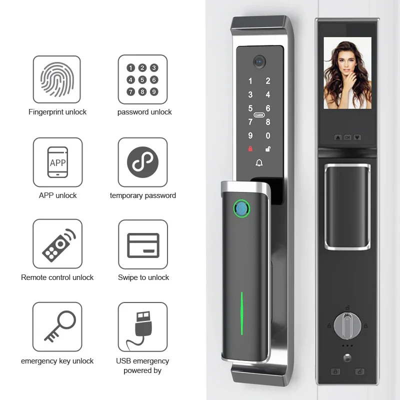 High Security Intelligent Tuya Handle Digital Fingerprint Smart Door Locks With Camera