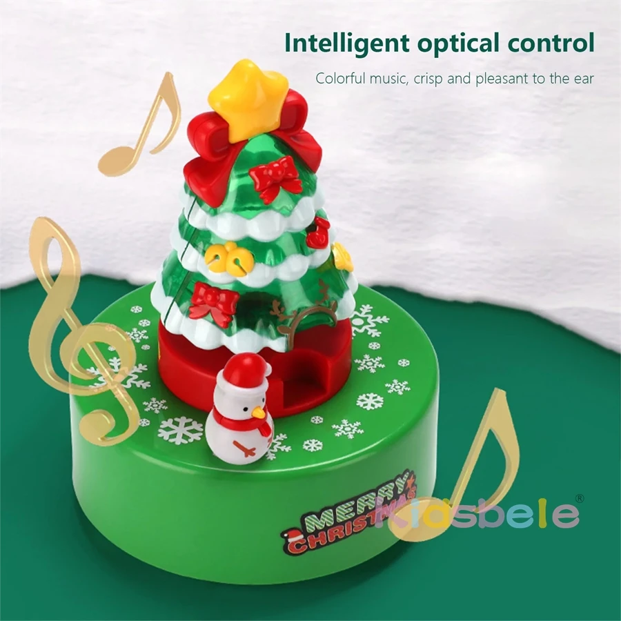 1pc Christmas Tree Lights Eight-tone Music Box DIY Ornament Hand-cranked Rotating Musical Toy For Christmas