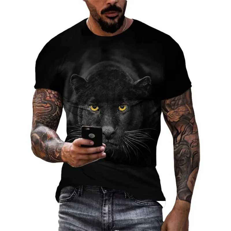 New Personalized Black Panther T-shirt Summer Trend Men\'s Casual Trend Short Sleeve 3D Printed Animal Tough Guy O Neck Top 6XL