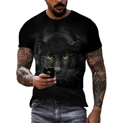 Camiseta personalizada de pantera negra para hombre, Top informal de manga corta con estampado 3D de animales, resistente, cuello redondo, 6XL