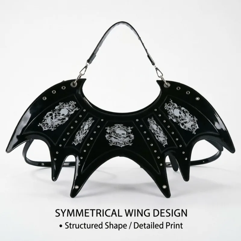 Gothic Bat Wing Bag Black, Leather Shoulder Bag Backpack Crossbody, Purse Punk Skull Handbag Cosplay, Party Travel Accessories