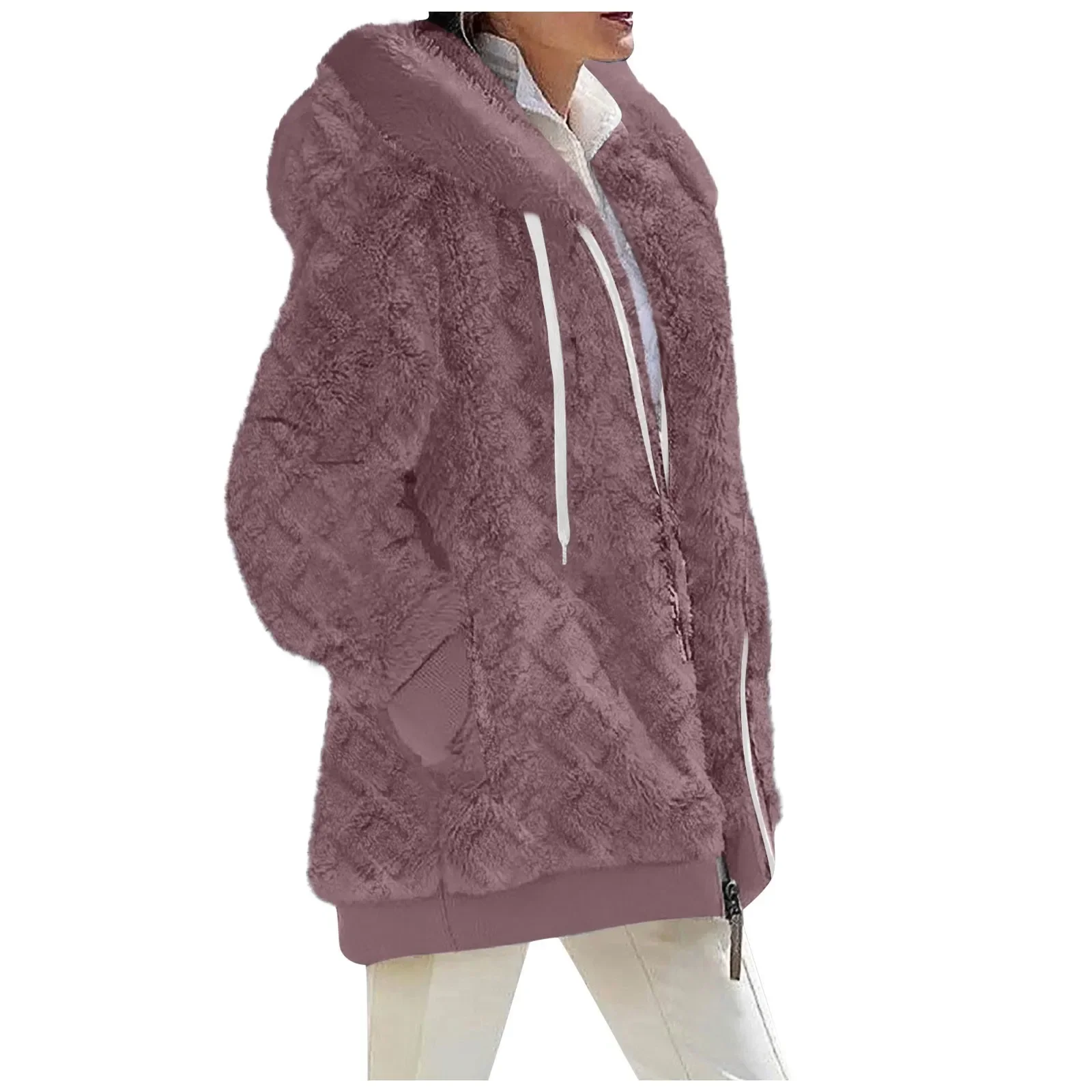 Chaqueta con capucha para mujer, abrigo grueso de felpa con bolsillo y cremallera, holgado, de gran tamaño, de piel sintética, rompevientos, novedad de invierno