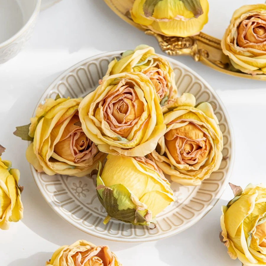 인공 꽃 불타오르는 가장자리 장미 웨딩 신부 부케 홈 꽃병 발렌타인데이 야외 정원 축제 파티 화환 DIY 장식