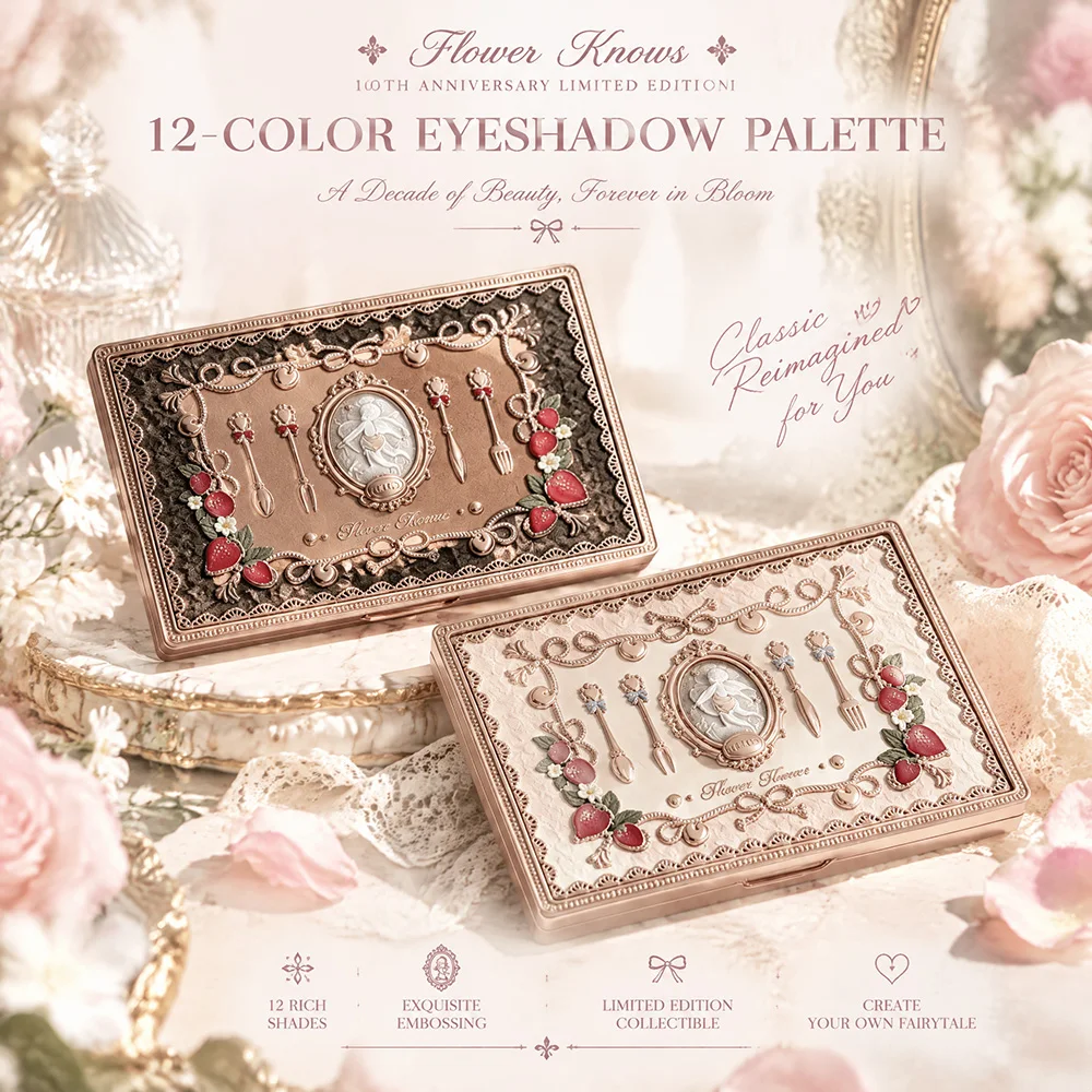 Flower Knows 10th Anniversary Limited Edition Eyeshadow DIY Palette 12-Compartment Mixed Palette Makeup Tool Shell Only