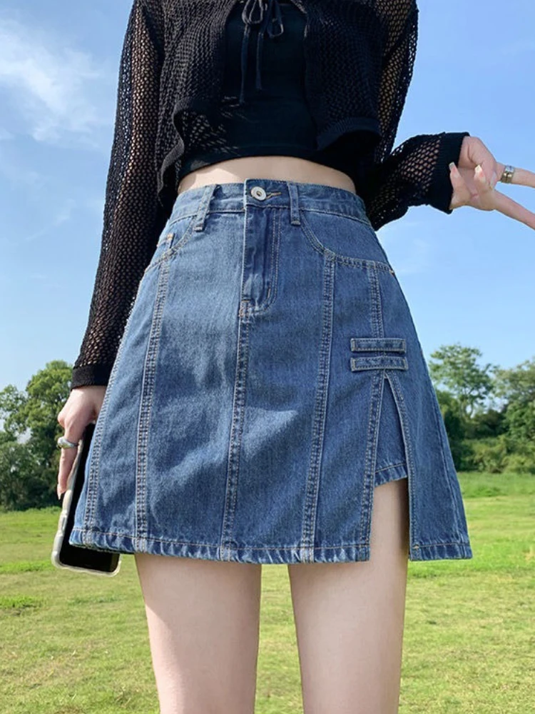 

Women's Denim Skirt Blue Wrap with Slit Tight Female Jeans Skirts Korean Fashion Premium Vintage Streetwear Casual Y2k Style