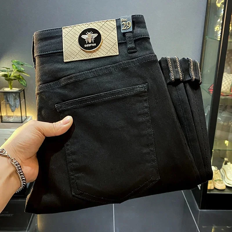 Vaqueros ajustados de pierna pequeña para hombre, informales, sencillos, versátiles, a la moda, clásicos callejeros, pantalones vaqueros de color liso