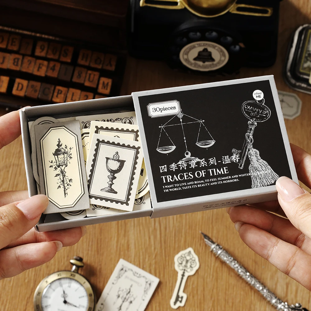 30pcs Creative Retro Label Decorative Paper Material Pack Art Journal Handmade DIY Scrapbooking Aesthetic Craft Paper