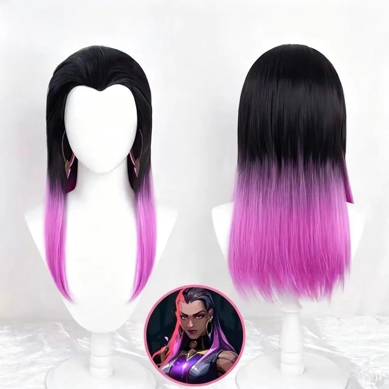 VALORANT Reyna Cosplay Wig Black To Pink Gradient Long Straight Synthetic Hair For Women Comic Con Halloween Party Role  Play