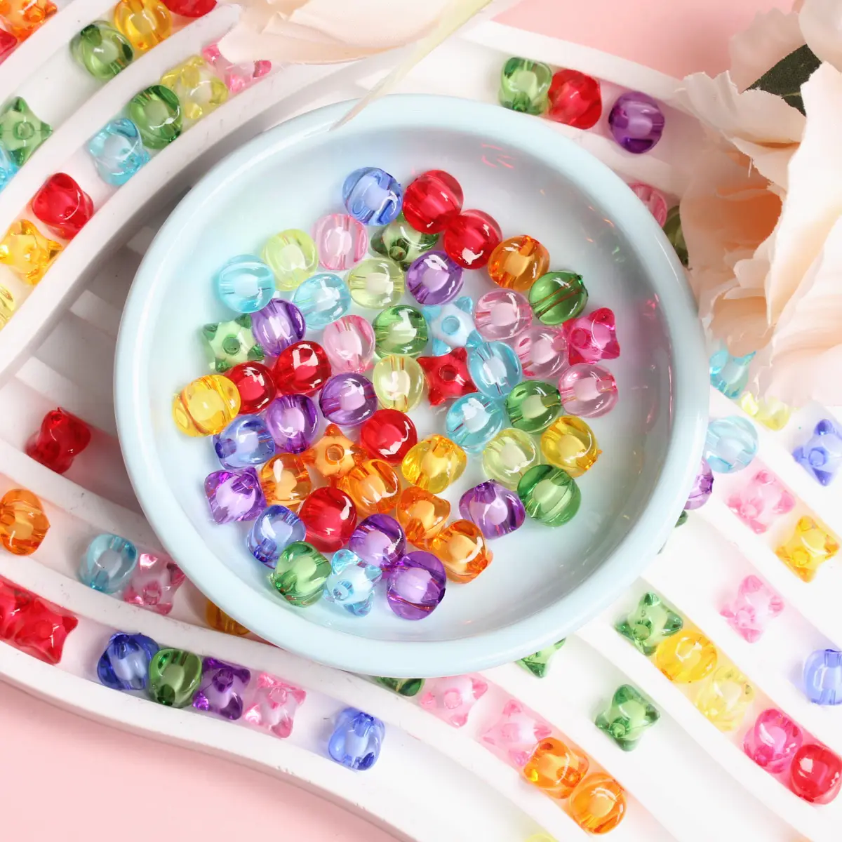 8mm/10mm 20/40Pcs Candy Color Sandwich Four Corners Star Loose Beads Necklace Bracelet Pendant For Jewelry Making DIY Crafts