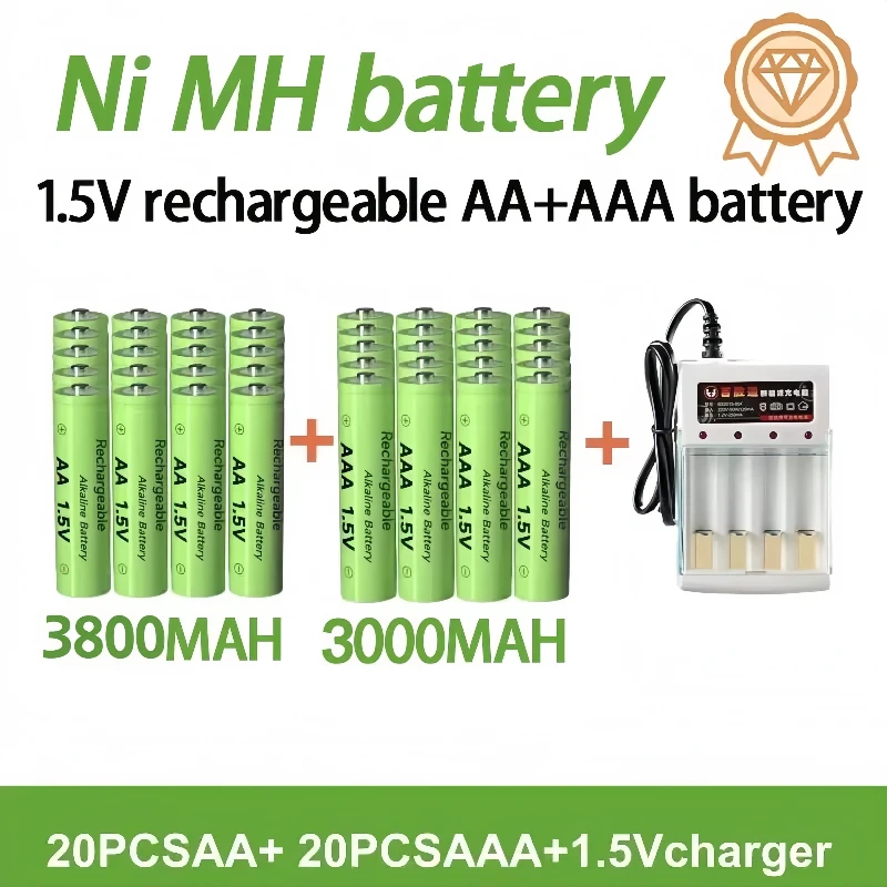Batteria ricaricabile 100% originale, 1,5 V, tipo AA+AAA, tecnologia Ni-MH, 1,5 V, adatta per orologi, mouse, computer, giocattoli, ecc. + caricabatterie.