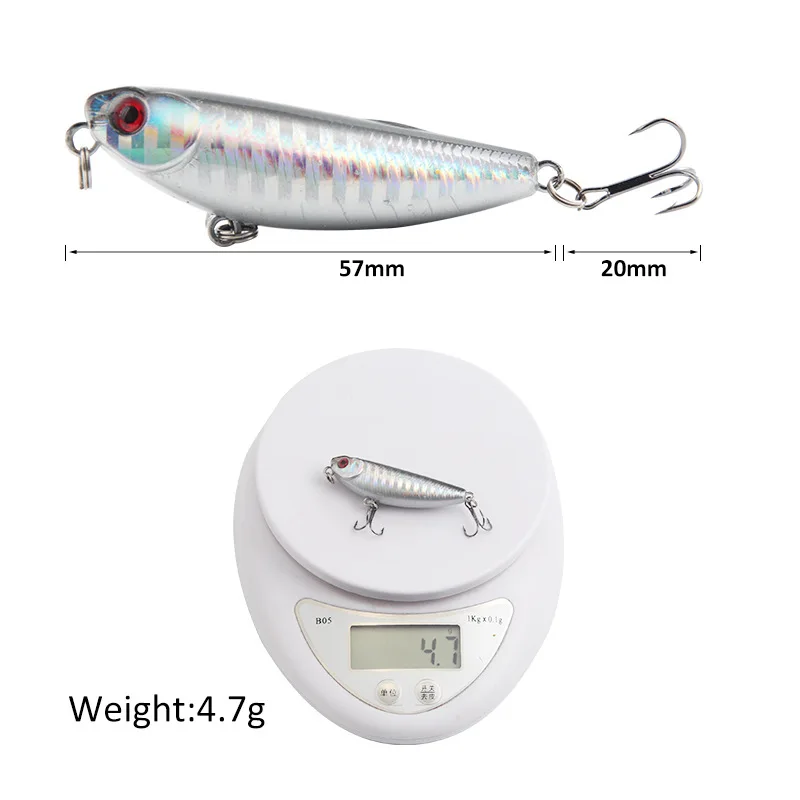 Floating Pencil Fishing Lure, TopWater Quality Hard Bait, Trout Crankbait Wobbler, DW62, 5cm, 5G, 1Pc