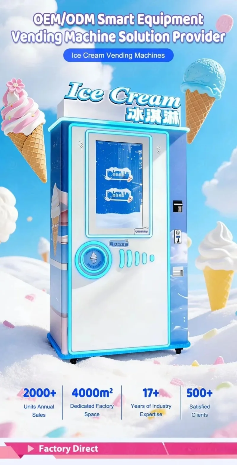 Customized Ice Cream Vending Machine Smart Automatic Soft Serve Dispenser Touch Screen Frozen Treat Store Business Solution