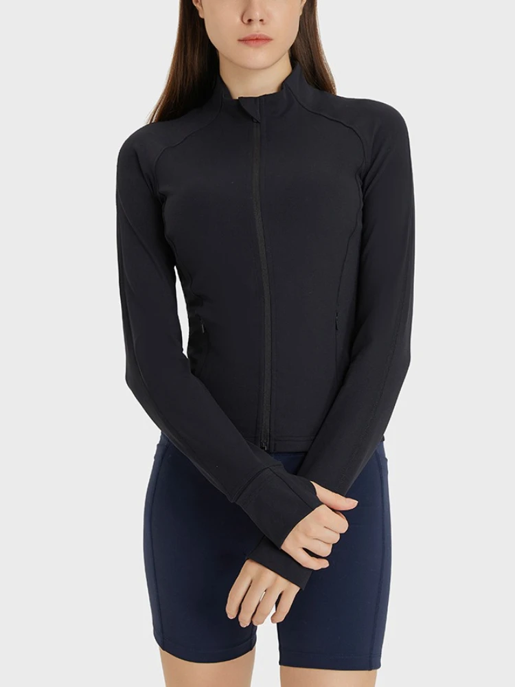 

Женская укороченная толстовка на молнии для тренировок, куртка с карманами, осенняя одежда для йоги, облегающая уличная мода