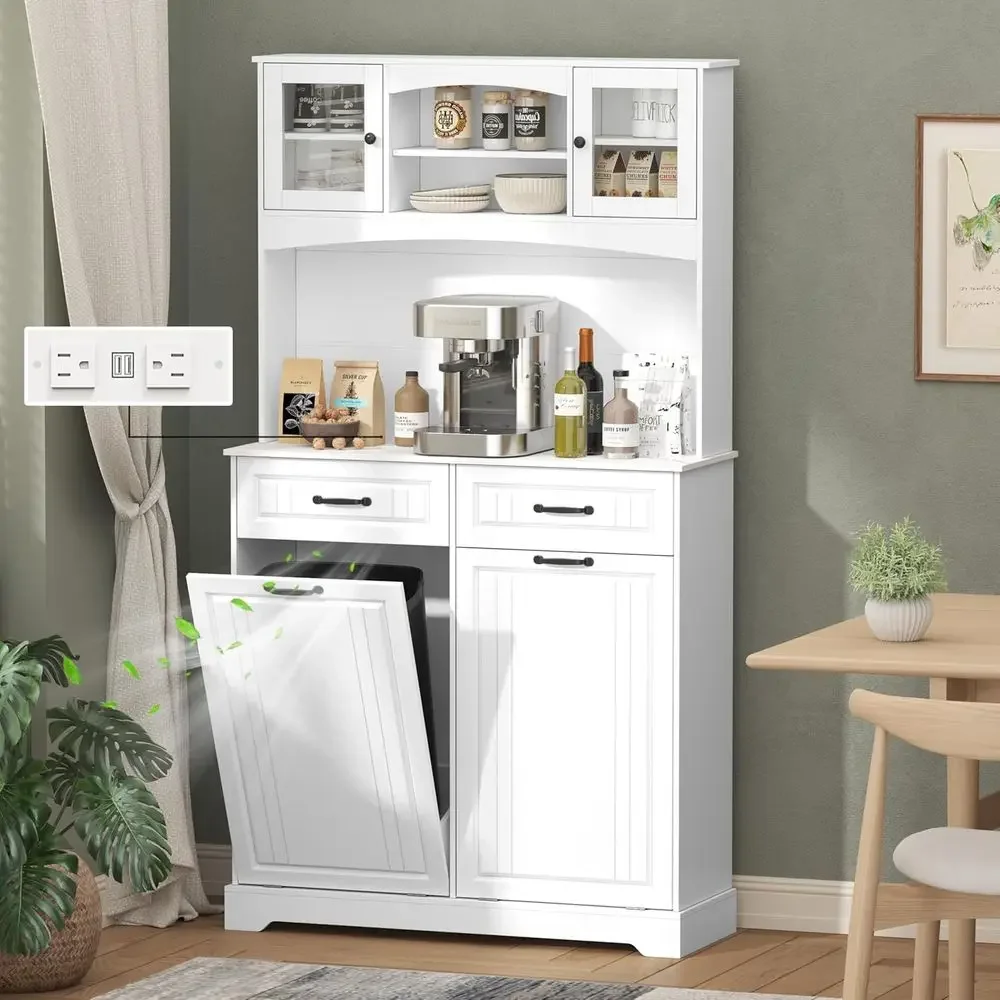 

Высокий двойной мусорный шкаф на 13 галлонов (71 дюйм) с дезодоратором и розеткой, белый