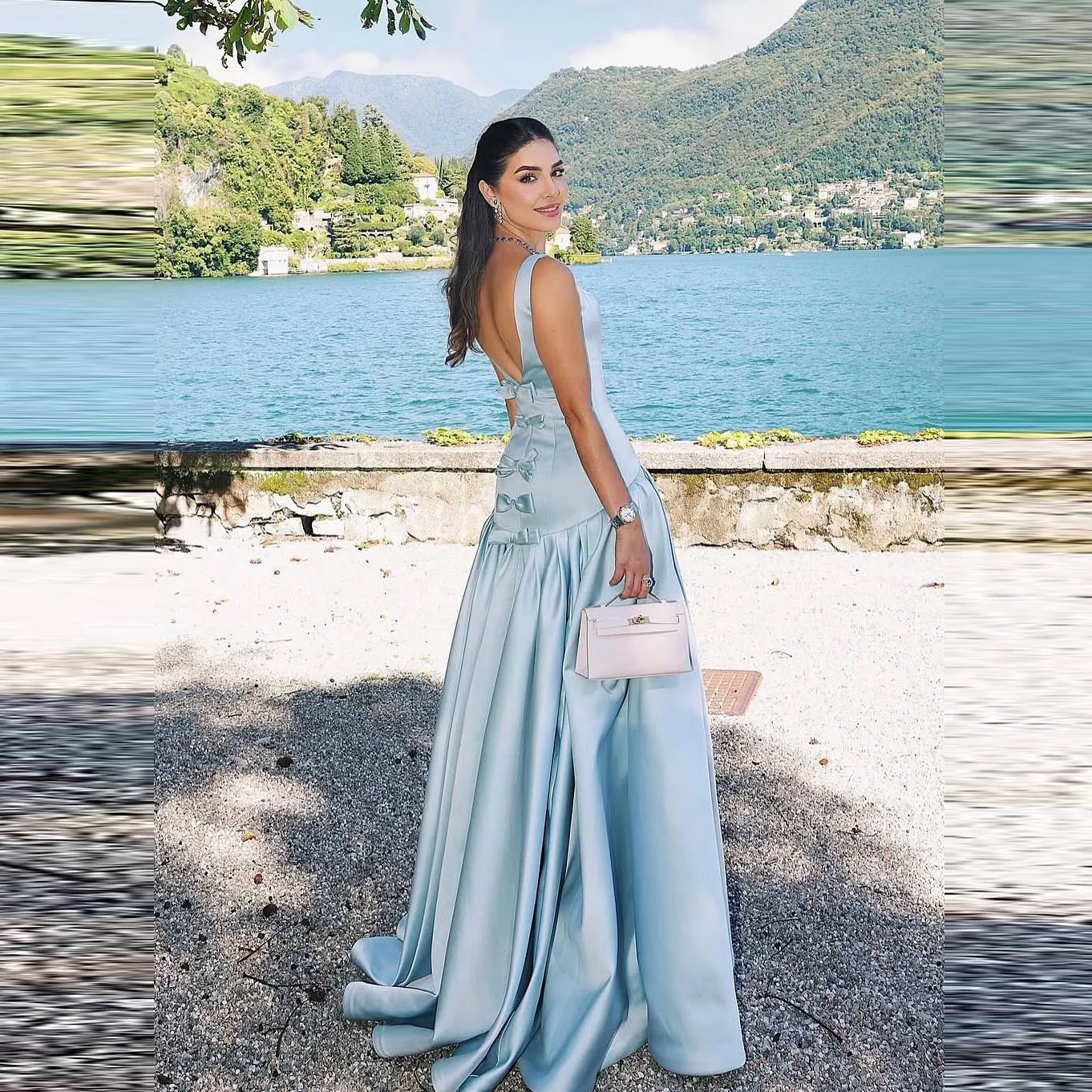 

Элегантное атласное платье с V-образным вырезом и бантом. Новое летнее поступление, свадебное платье для гостей. Вечернее платье. Роскошный винтажный стиль.