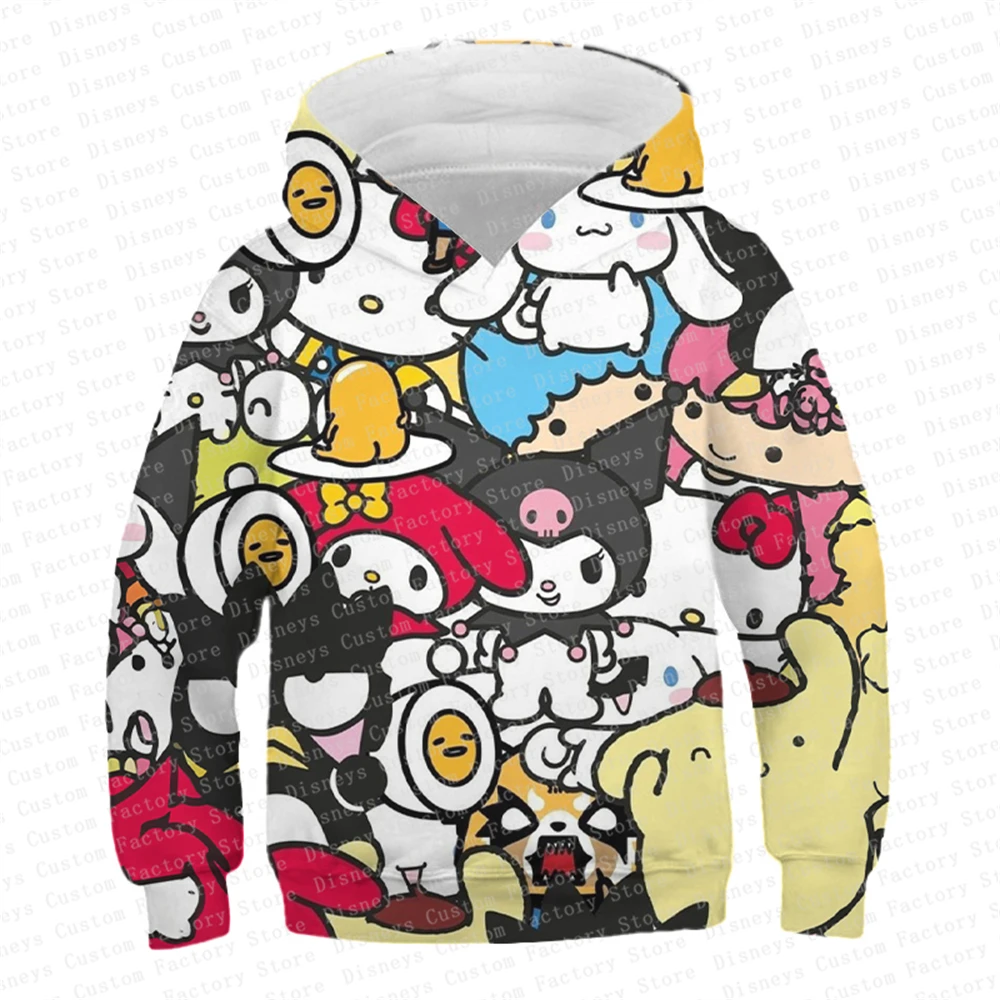 Children\'s Hoodies Child Sweatshirt Girls Cute Cartoon Hello Kitty Kuromi and Friend Sanrio Animal Printed Pullover Kids Clothes