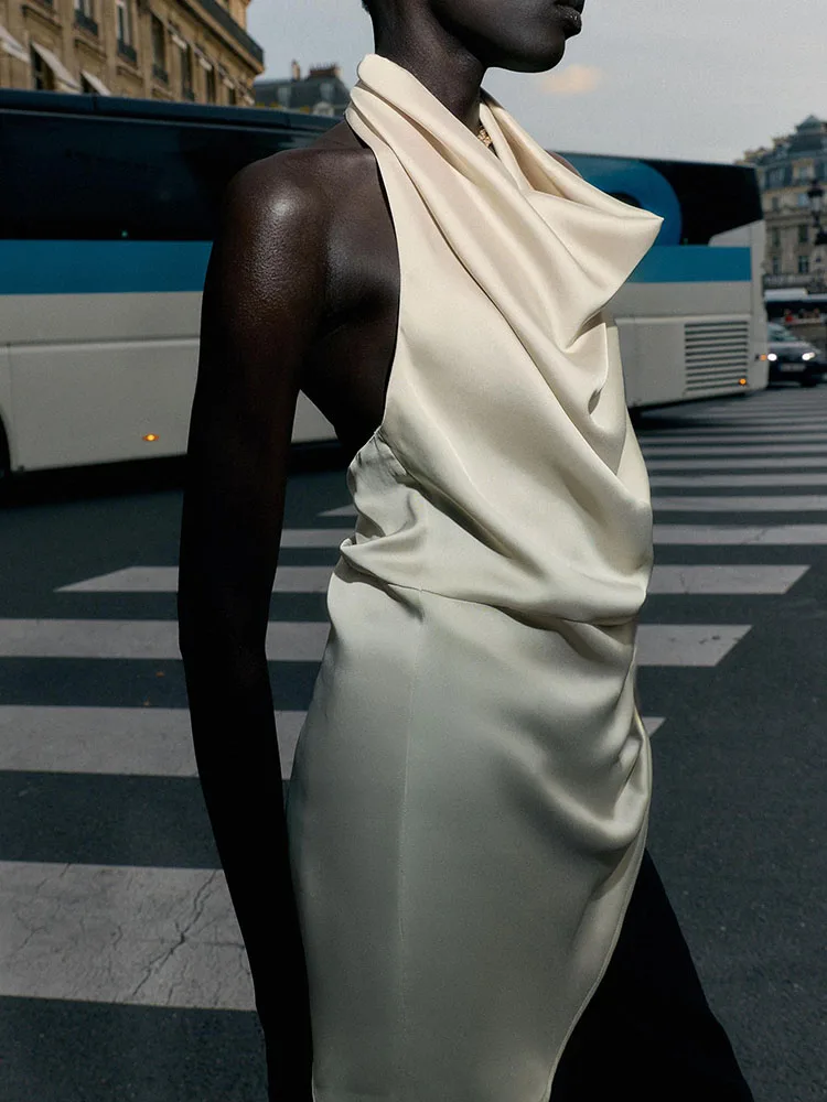 Outono nova chegada feminina faion assimétrico seda cetim sentir colarinho topo versátil ele palco wear étnico sle