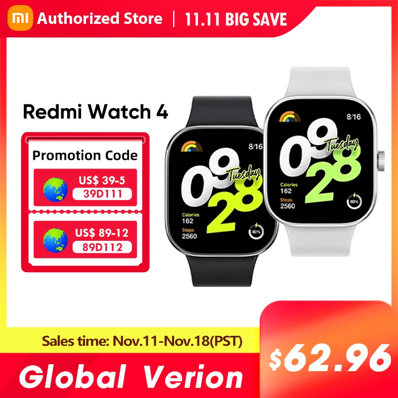 Xiaomi Redmi Watch 4 Global Version 20 Days Battery Life Ultra Large 1.97'' AMOLED Bluetooth Phone Call 5ATM GNSS Smart Watch