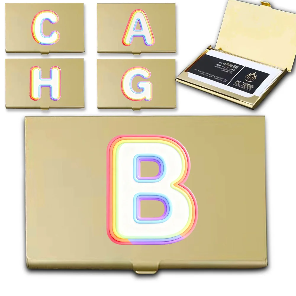 

Business ID Card Holder Metal Credit Card Organizer Anti Folding Wear-Resistant Aluminum Alloy Rainbow Flow Letter Pattern