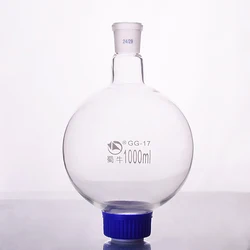 SHUNIU Matraz de fondo redondo de boca estándar única, Capacidad 1000 ml y junta 24/29, Matraz redondo de un solo cuello, Vidrio de borosilicato