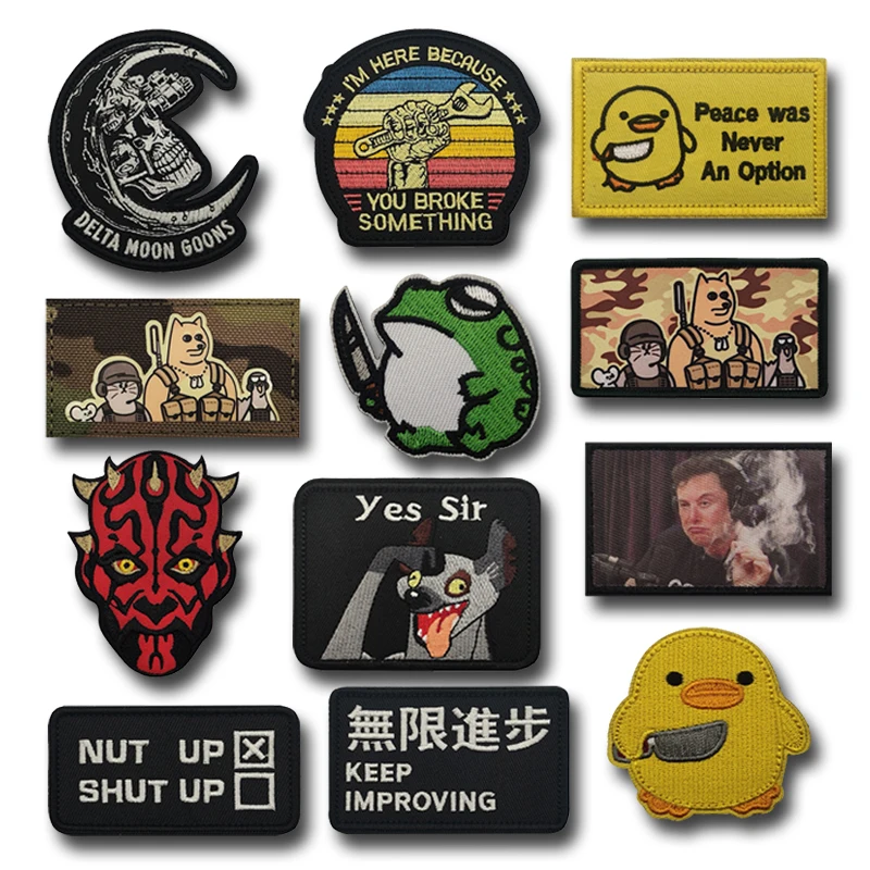 Cartoon animal LOGO Embroidered Morale Chapter Tactical Badge Outdoor Armband Hook Loop Patch for Backpack Jacket Hat Decoration