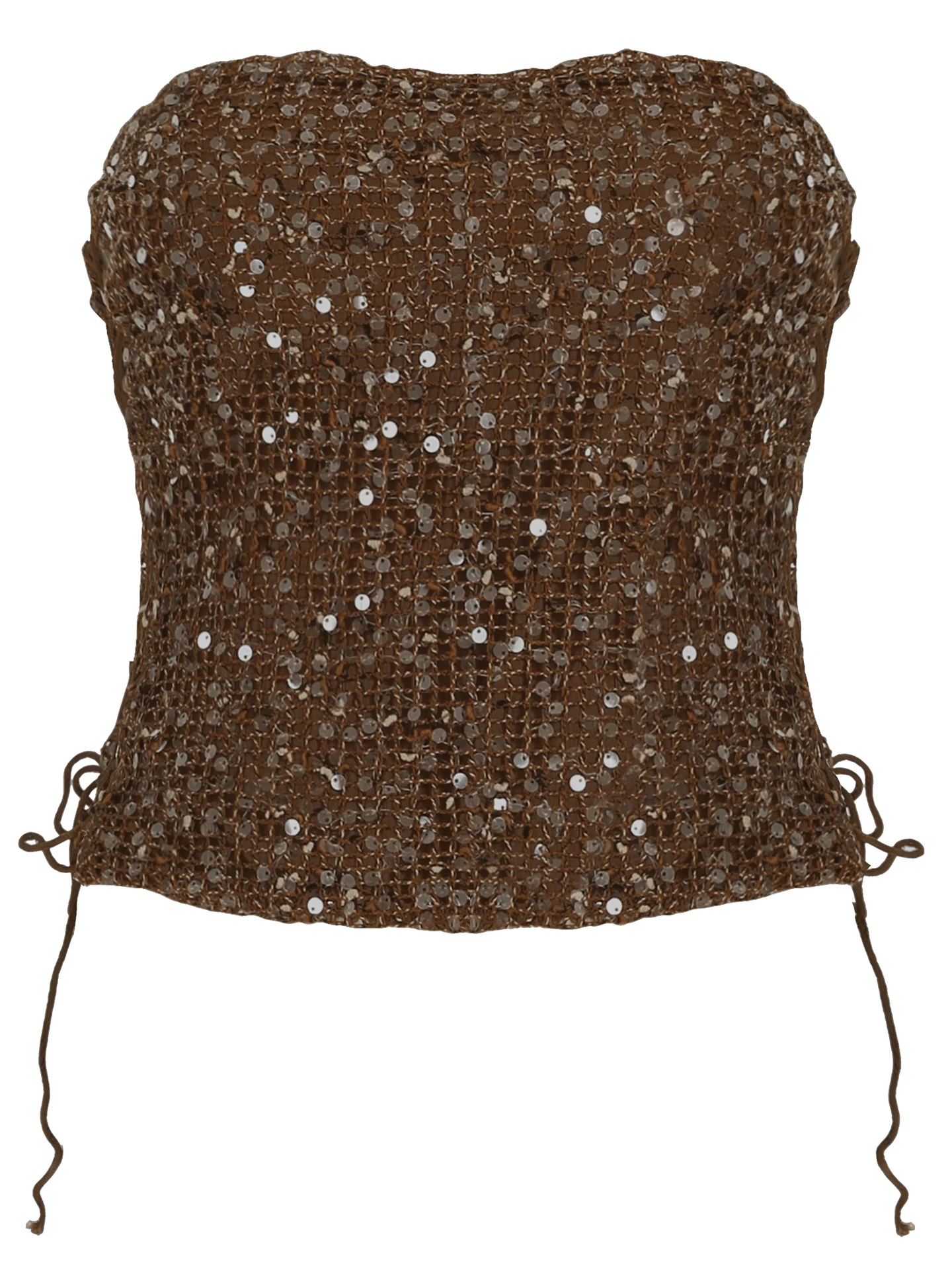 

WEEKEEP Sexy Brown Me Sequin Hollow Cross Strap Tube Top Tight Bal Crop Top for Young Women Street Sle Summer 2025