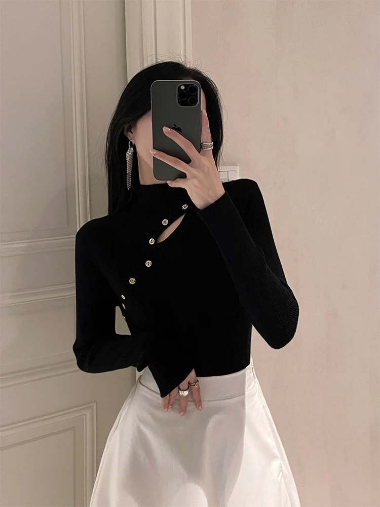 

Женский вязаный топ с вырезом Bla, осенне-зимний модный повседневный облегающий длинный свек с высоким воротником, сенсационный топ