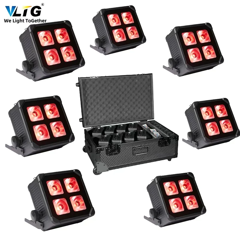 Wireless DMX 4x20W IP65 Waterproof LED Par Wash Light 8pcs Chargeable Flight Case RGBWA UV 6in1 Uplights DJ Spotlights DMX512