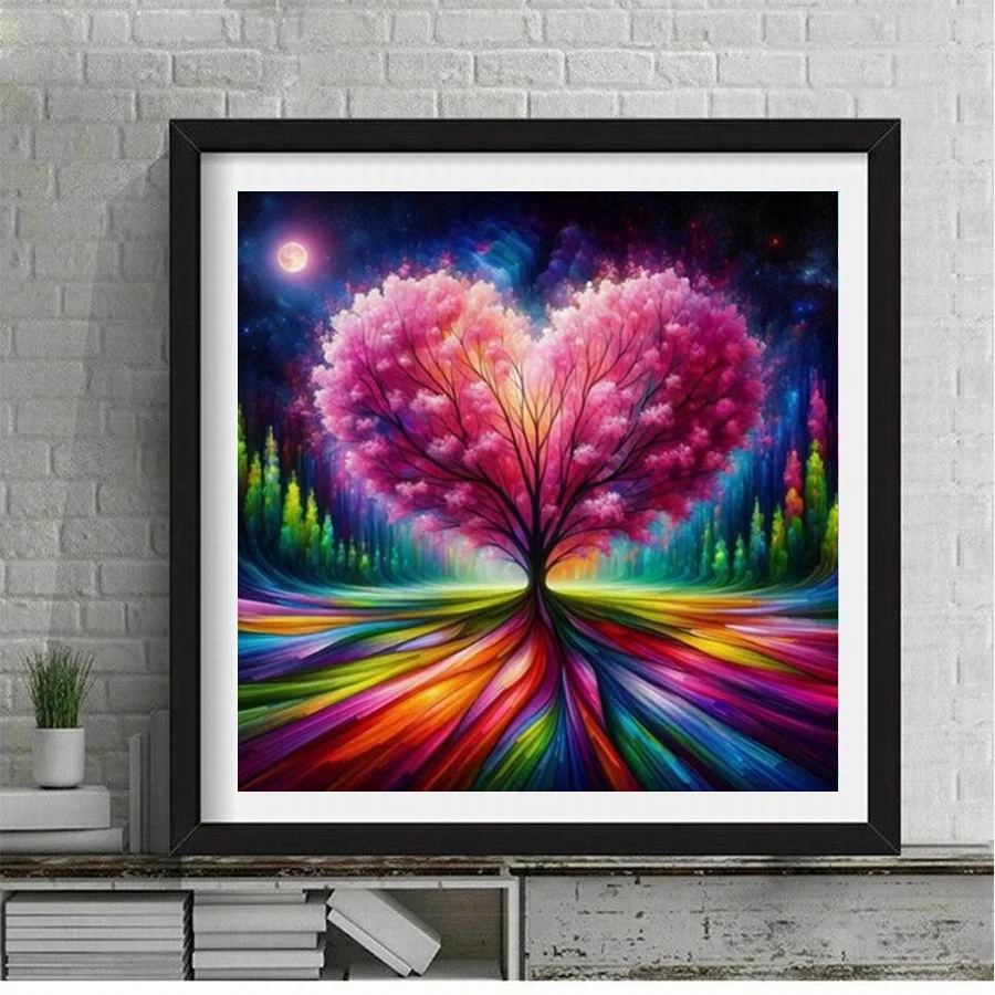 Fullcang Diy Diamond Painting New Collection Pink Love Tree Full Rhinestone Art Mosaic Embroidery Scenery Picture Wall Decor