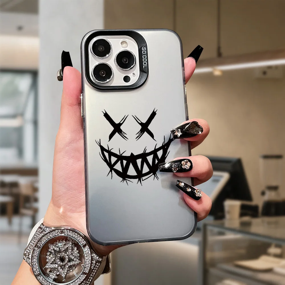 

Evil expression pattern phone case for iPhone 17 16 15 14 13 12 11 Pro/ Max/Plus shock-proof rear cover anti-fingerprint