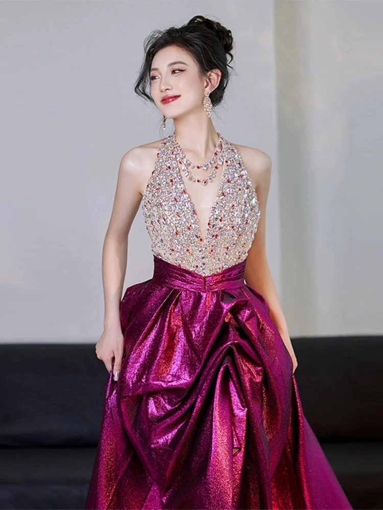 Ele vestido de noche largo Ne colgante Sle boda Dr rendimiento de lujo Dr para novia trabajo pesado KTV Par Dr