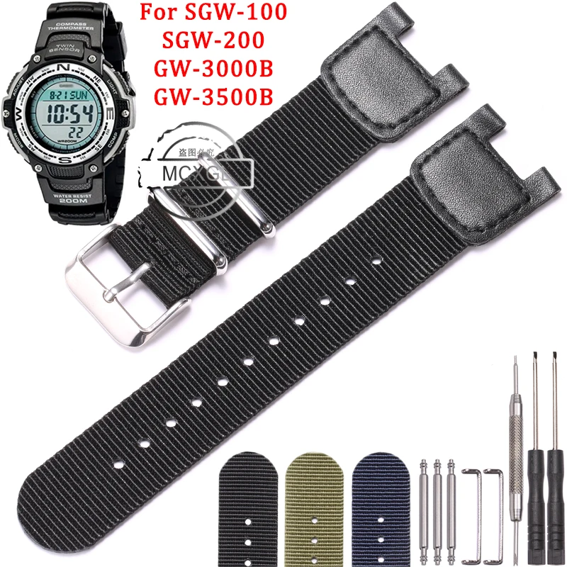 Nylon Leather Strap For Casio SGW-100 SGW-200 GW-3000B GW-3500B  Replacement Pathfinder PAS410 band Men\'s Sport Watch Accessorie