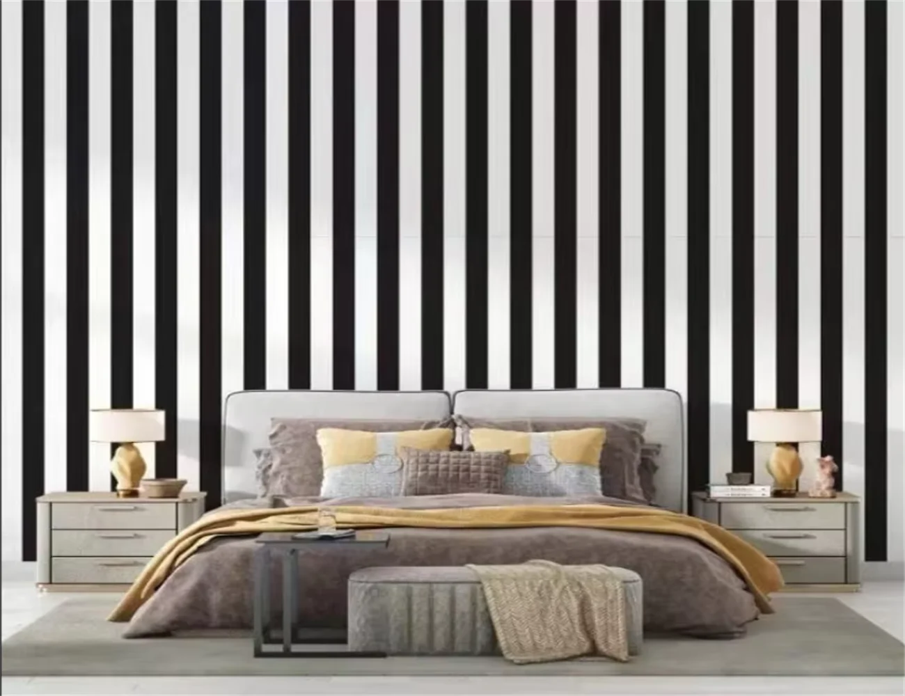 Custom Size Mural Vertical Striped Wallpaper Yellow Blue Black Striped Wallpaper Mediterranean Style 3D Wallpaper Decoration