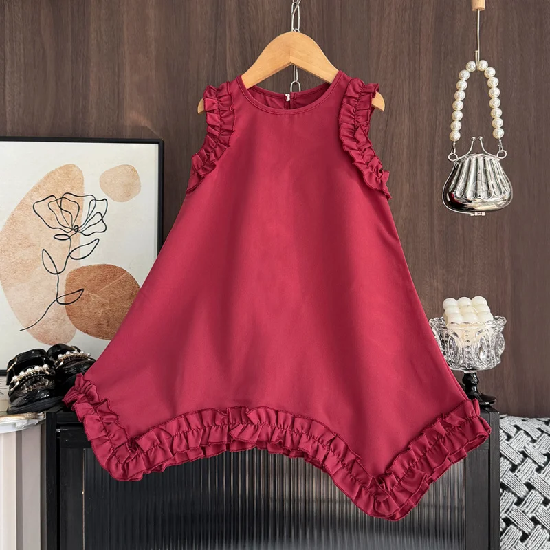 

Girls' Dress Summer New Casual Simple Stylish Lace Sleeveless Fashion Children's Dress