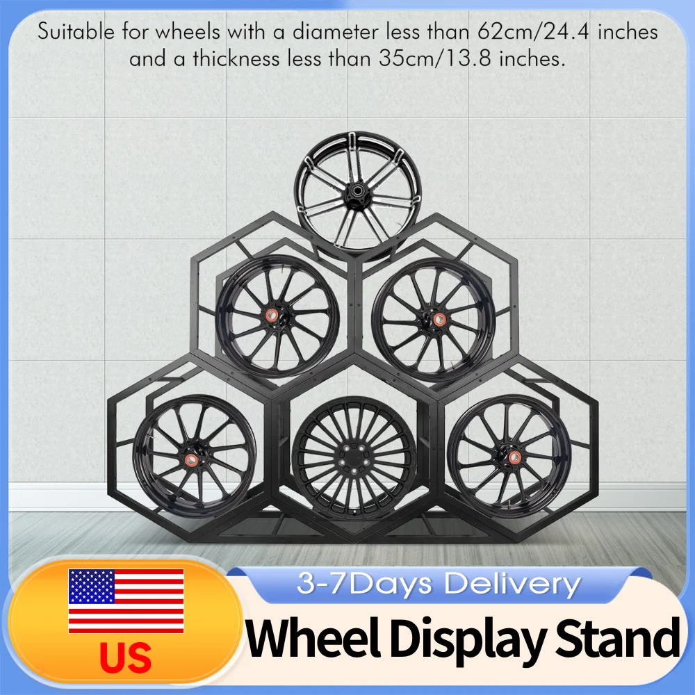 

Hexagon Wheel Display Rack Stackable Steel Spare Tyre Organizer High Load Capacity for Auto Tuning Shop Garage Wheel Rim Storage